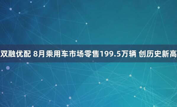 双融优配 8月乘用车市场零售199.5万辆 创历史新高